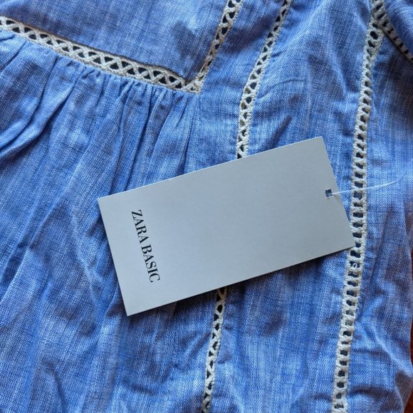 Zara Chambray Peasant Top - Picture 2 of 5